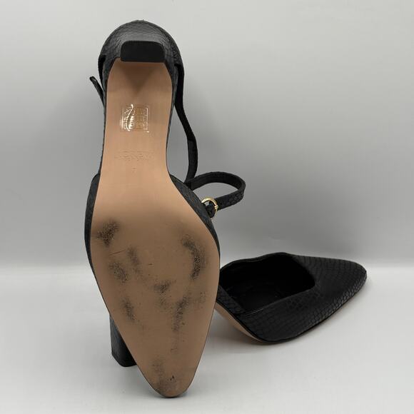 J. CREW Made In Spain Jules Pumps in Snake Embossed Leather Black Sz 7 - Picture 5 of 6